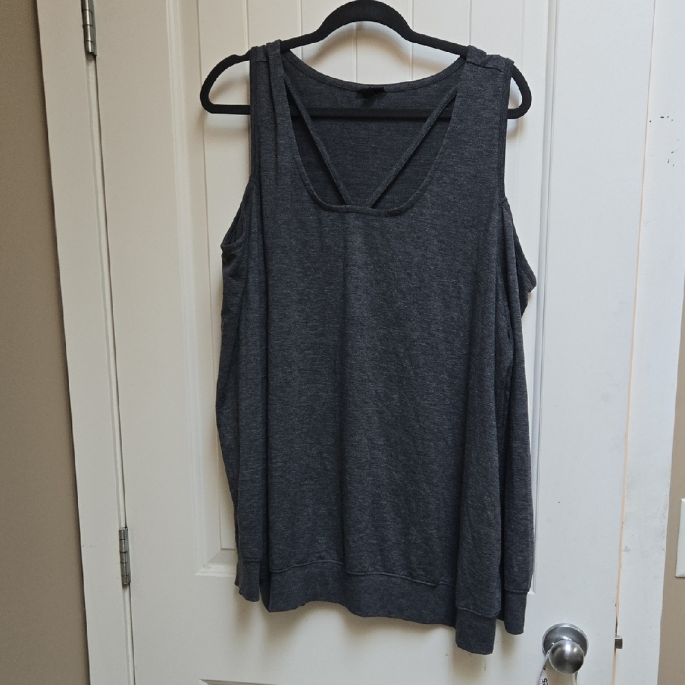 Torrid Plus Size 3x Women's Dark Gray Strappy Front Top Long Sleeve Sweatshirt